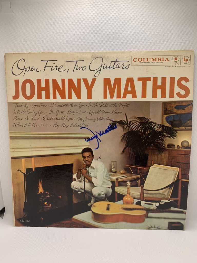 Johnny Mathis Signed Vinyl Open Fire Two Guitars Autographed JSA COA Album Lp