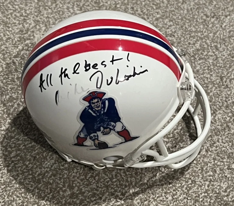GOV. MIKE DUKAKIS SIGNED FOOTBALL MINI HELMET NEW ENGLAND PATRIOTS DEMOCRAT AUTO