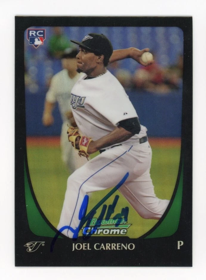 SIGNED BASEBALL CARD AUTO 2011 BOWMAN CHROME JOEL CARRENO REFRACTOR BLUE JAYS 71
