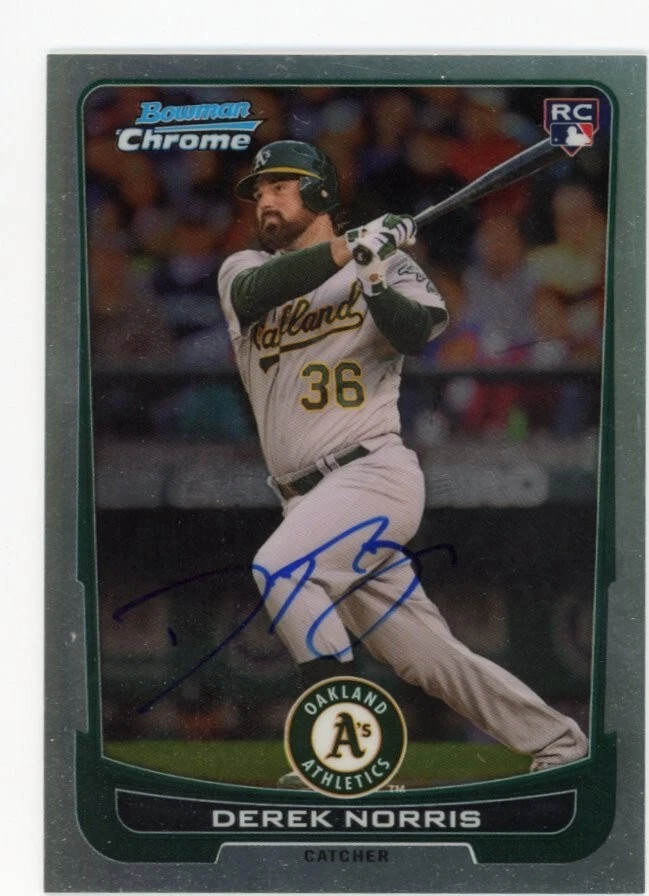 SIGNED BASEBALL CARD AUTO 2012 BOWMAN CHROME REFRACTOR DEREK NORRIS #43 A's /300