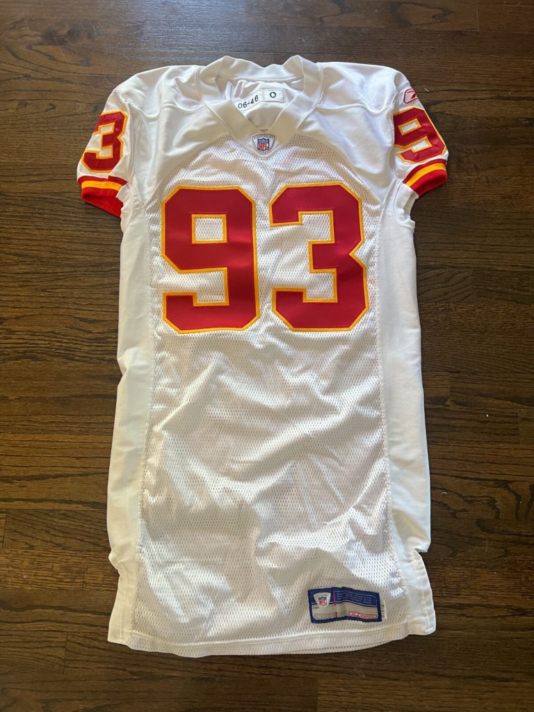 KANSAS CITY CHIEFS GAME USED ? ISSUED FOOTBALL WHITE JERSEY NO NAME PRO CUT #93
