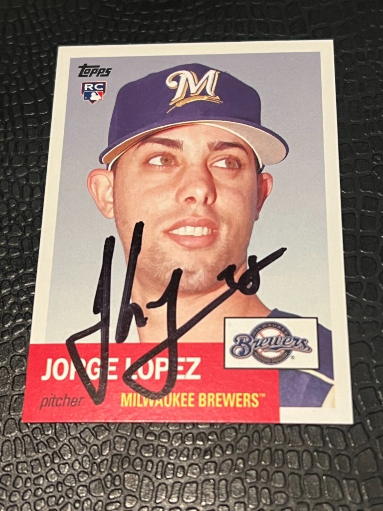 SIGNED BASEBALL CARD AUTO 2016 TOPPS ARCHIVES JORGE LOPEZ MILWAUKEE BREWERS #47