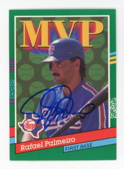 SIGNED BASEBALL CARD AUTO RAFAEL PALMEIRO 1991 DONRUSS #394 MVP TEXAS RANGERS
