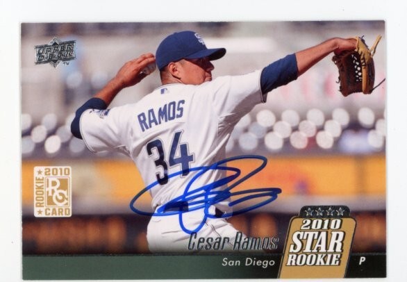 SIGNED BASEBALL CARD AUTO CESAR RAMOS SAN DIEGO PADRES 2010 UPPER DECK #22 RC