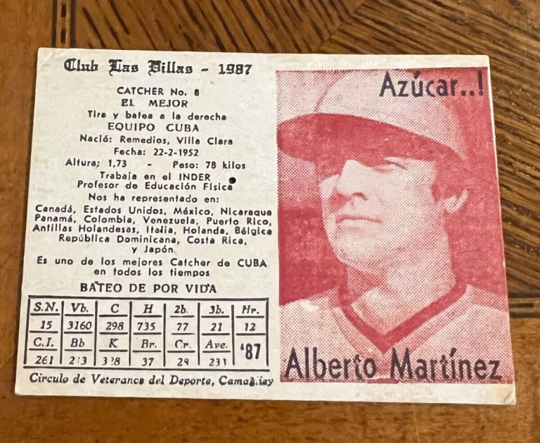 1987 CUBA BASEBALL CALENDAR CARD ALBERTO MARTINEZ SPANISH