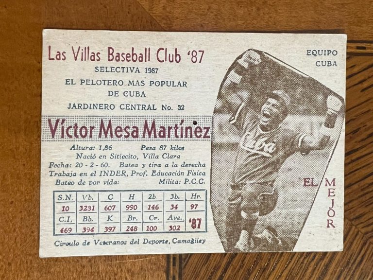 1987 CUBA BASEBALL CALENDAR CARD VICTOR MESA MARTINEZ LAS VILLAS CLUB