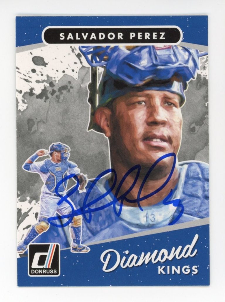 SIGNED BASEBALL CARD AUTO ROYALS SALVADOR PEREZ 2017 DONRUSS DIAMOND KINGS #12
