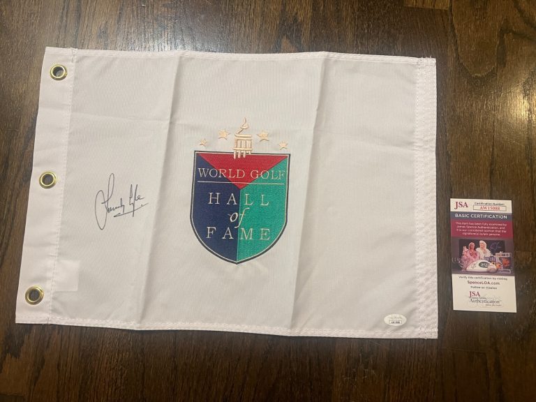 SANDY LYLE SIGNED HOF HALL OF FAME GOLF FLAG MASTERS WINNER AUTO JSA COA