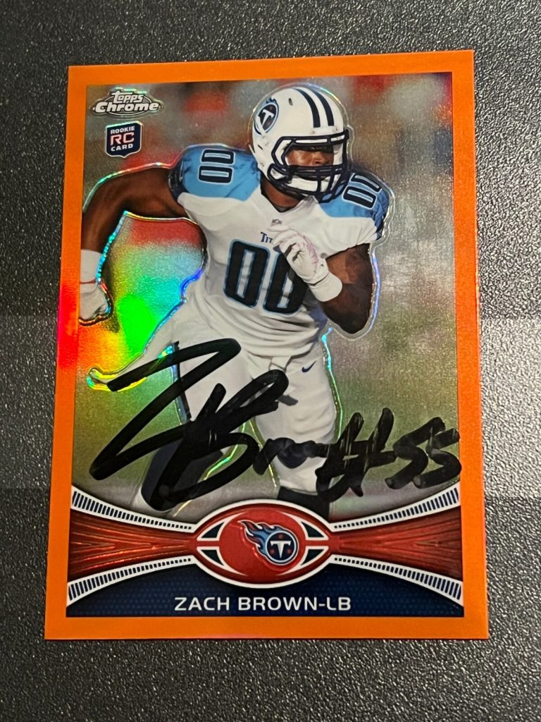 SIGNED FOOTBALL CARD TOPPS CHROME 2012 ZACH BROWN TITANS REFRACTOR RC UNC #152