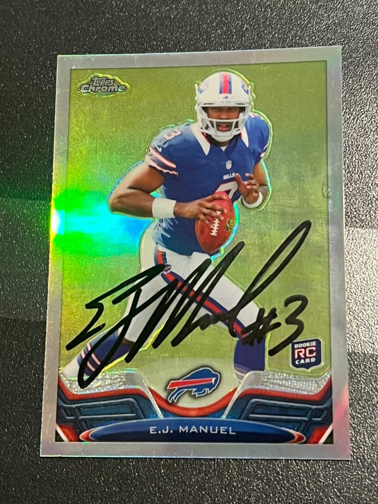 SIGNED FOOTBALL CARD TOPPS CHROME 2013 EJ MANUEL REFRACTOR RC BUFFALO BILLS #45