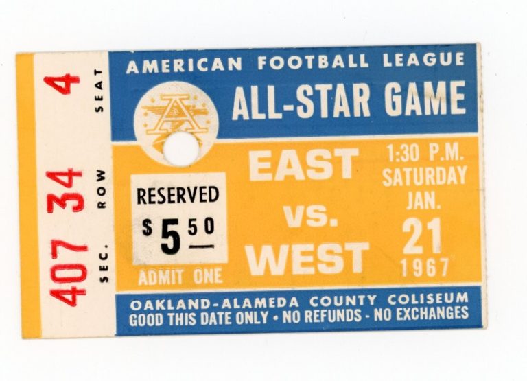 1967 AFL ALL STAR GAME VTG FOOTBALL TICKET STUB 1/21 1967 EAST V. WEST RARE