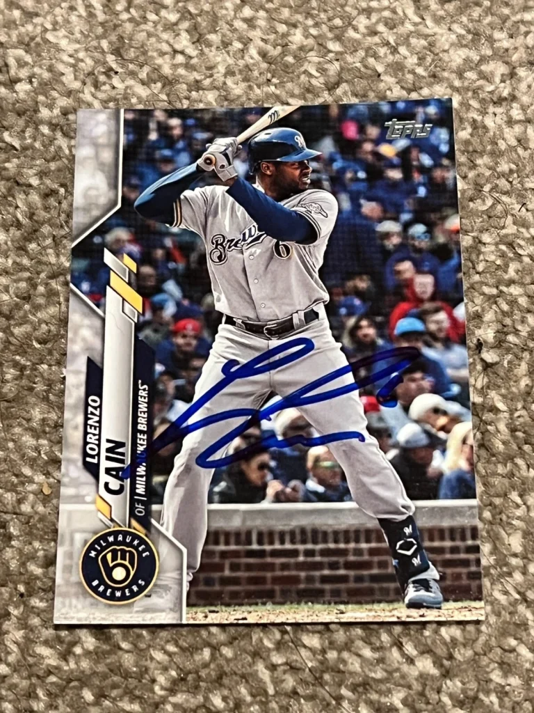 SIGNED BASEBALL CARD AUTO LORENZO CAIN TOPPS MILWAUKEE BREWERS 2020 #471