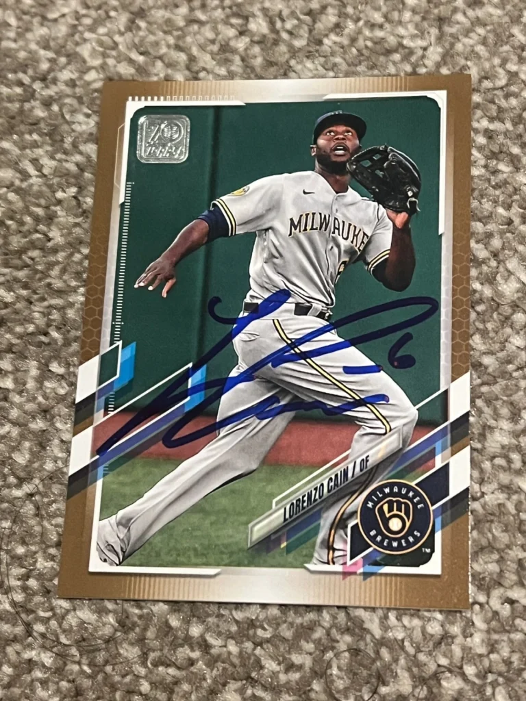 SIGNED BASEBALL CARD AUTO LORENZO CAIN TOPPS MILWAUKEE BREWERS 2021 #234 /2021