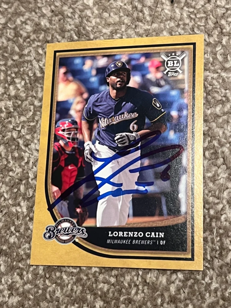 SIGNED BASEBALL CARD AUTO LORENZO CAIN 2018 TOPPS BIG LEAGUE MILWAUKEE BREWERS
