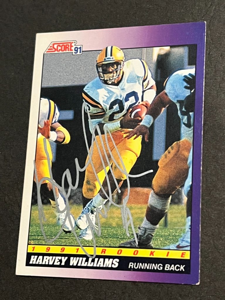 SIGNED FOOTBALL CARD AUTO KANSAS CITY CHIEFS  1991 SCORE #588 HARVEY WILLIAMS