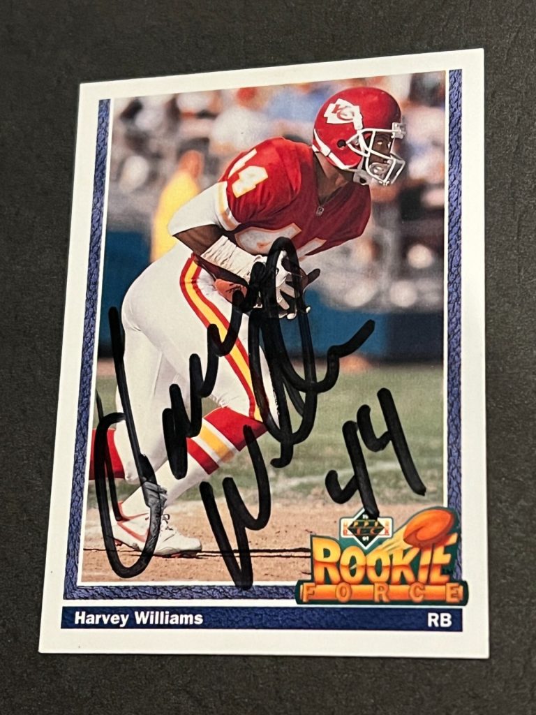 SIGNED FOOTBALL CARD AUTO KANSAS CITY CHIEFS  1991 UPPER DECK UD HARVEY WILLIAMS