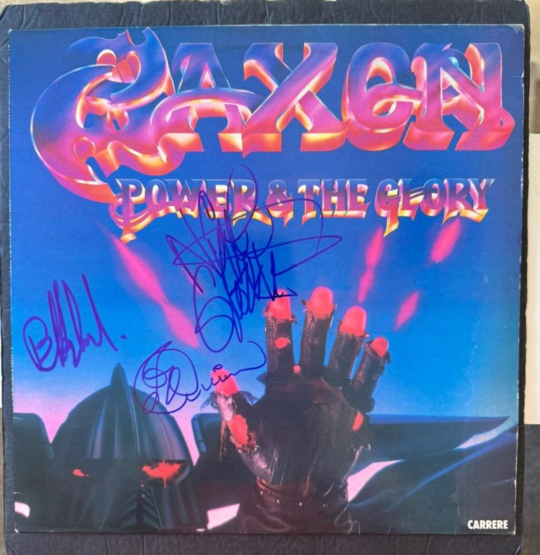 SIGNED SAXON VINYL POWER & THE GLORY JSA COA AUTOGRAPHED BIFF BYFORD NIGEL PAUL