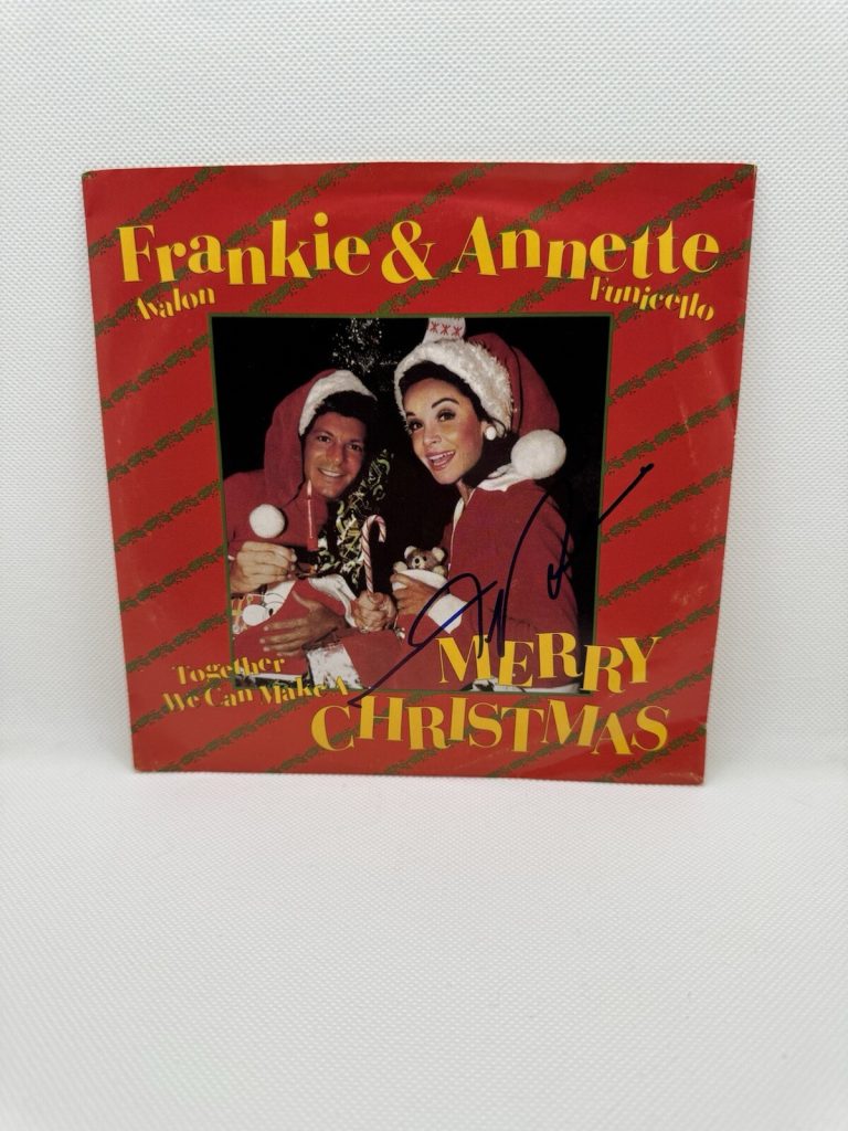 FRANKIE AVALON SIGNED VINYL TOGETHER WE CAN MAKE A MERRY CHRISTMAS 45 RECORD JSA