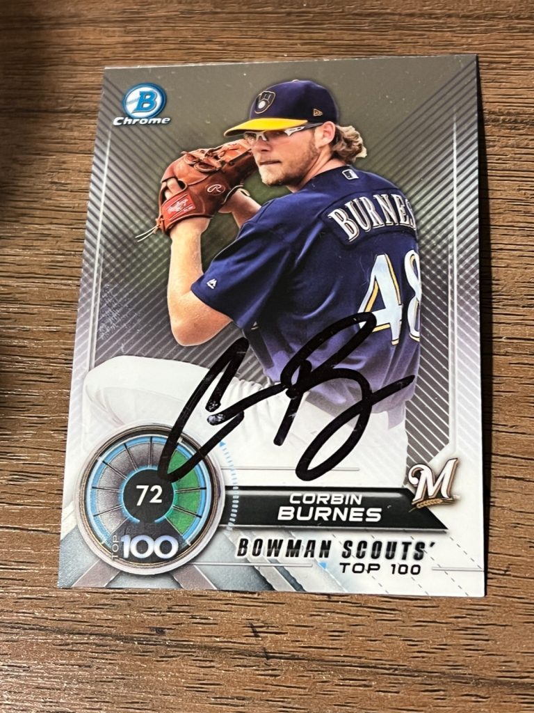 SIGNED BASEBALL CARD AUTO 2018 CORBIN BURNES BOWMAN CHROME BTP-72 BREWERS RC