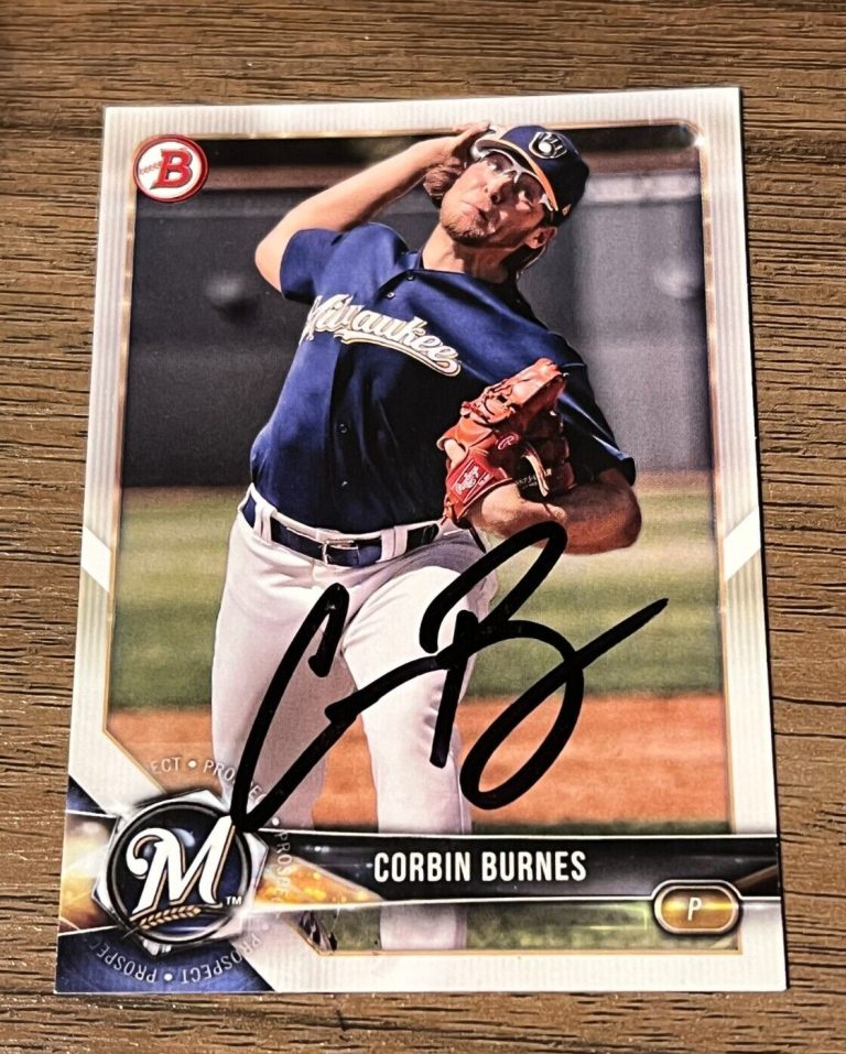 SIGNED BASEBALL CARD AUTO 2018 CORBIN BURNES BOWMAN CHROME #BP132 BREWERS RC