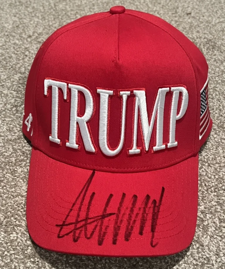 PRESIDENT DONALD TRUMP SIGNED 45 + 47 OFFICIAL CAMPAIGN HAT MAGA AUTO JSA COA