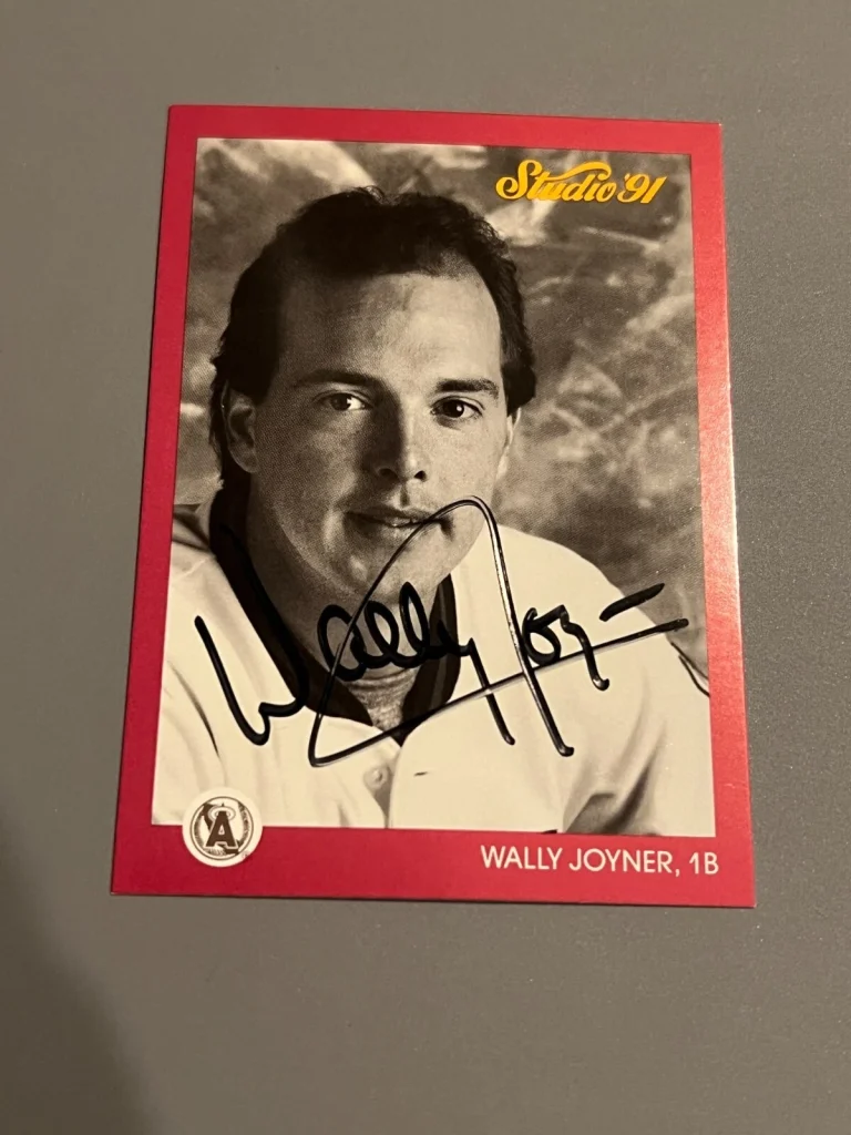 SIGNED BASEBALL CARD AUTO WALLY JOYNER LA ANGELS 1991 LEAF STUDIO #26