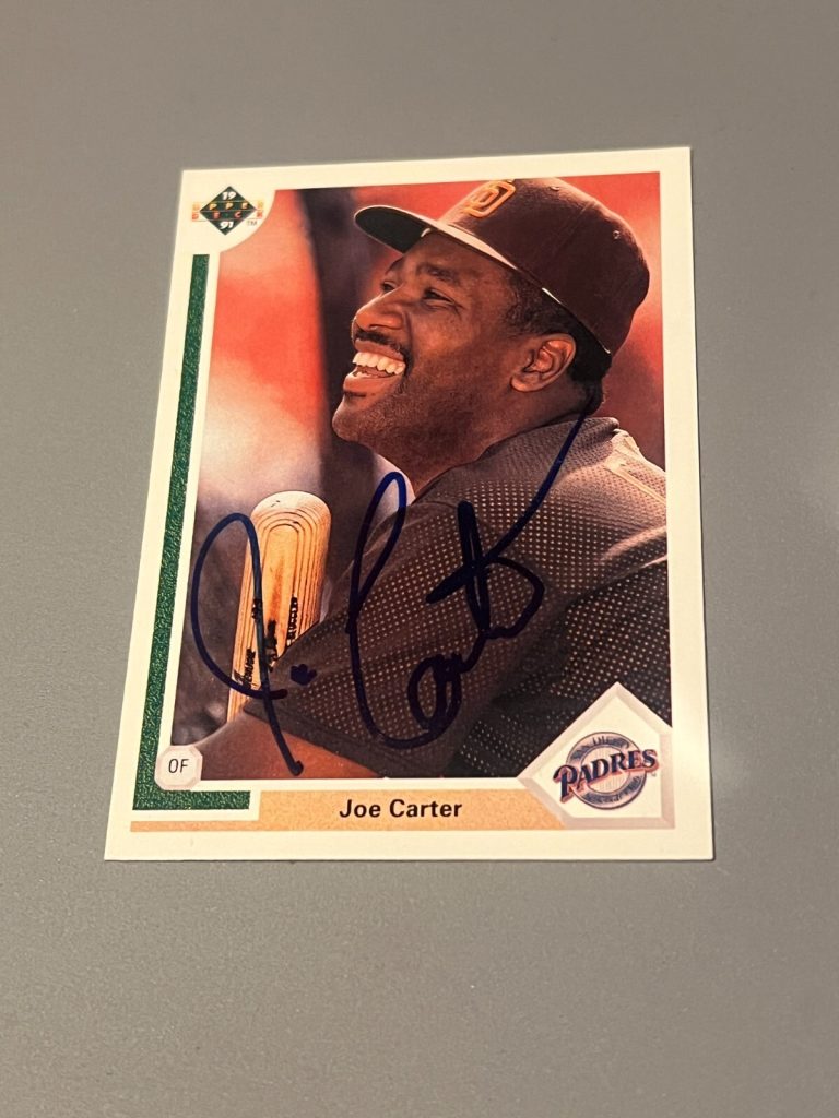 SIGNED BASEBALL CARD AUTO JOE CARTER SAN DIEGO PADRES 1991 UPPER DECK UD #226