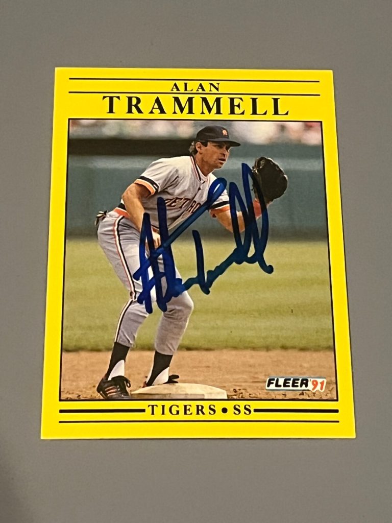 SIGNED BASEBALL CARD AUTO ALAN TRAMMELL DETROIT TIGERS 1991 FLEER #355 HOF