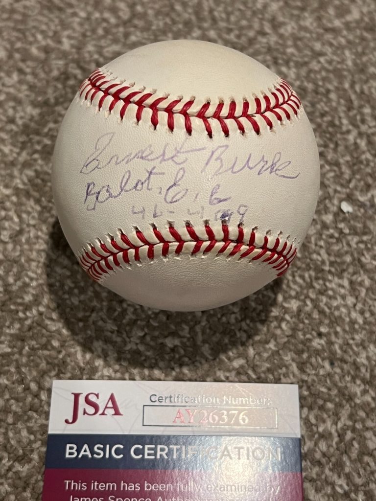 ERNEST BURKE SIGNED BASEBALL AUTO NEGRO LEAGUE BALTIMORE ELITE GIANTS JSA COA