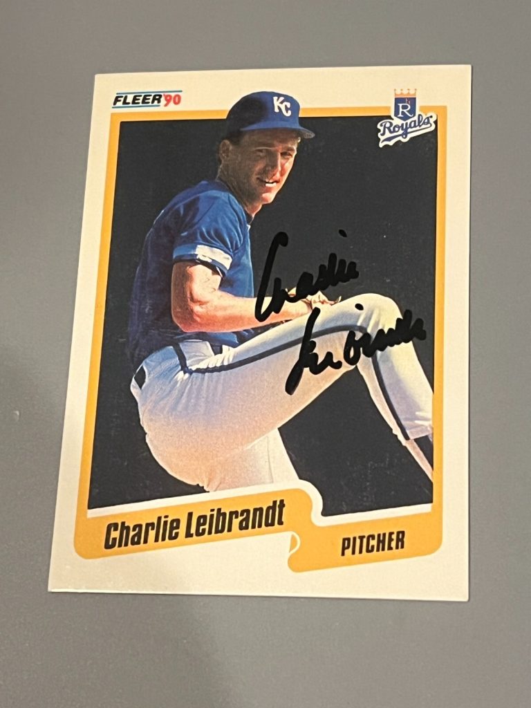 SIGNED BASEBALL CARD AUTO CHARLIE LEIBRANDT KANSAS CITY ROYALS 1990 FLEER #112