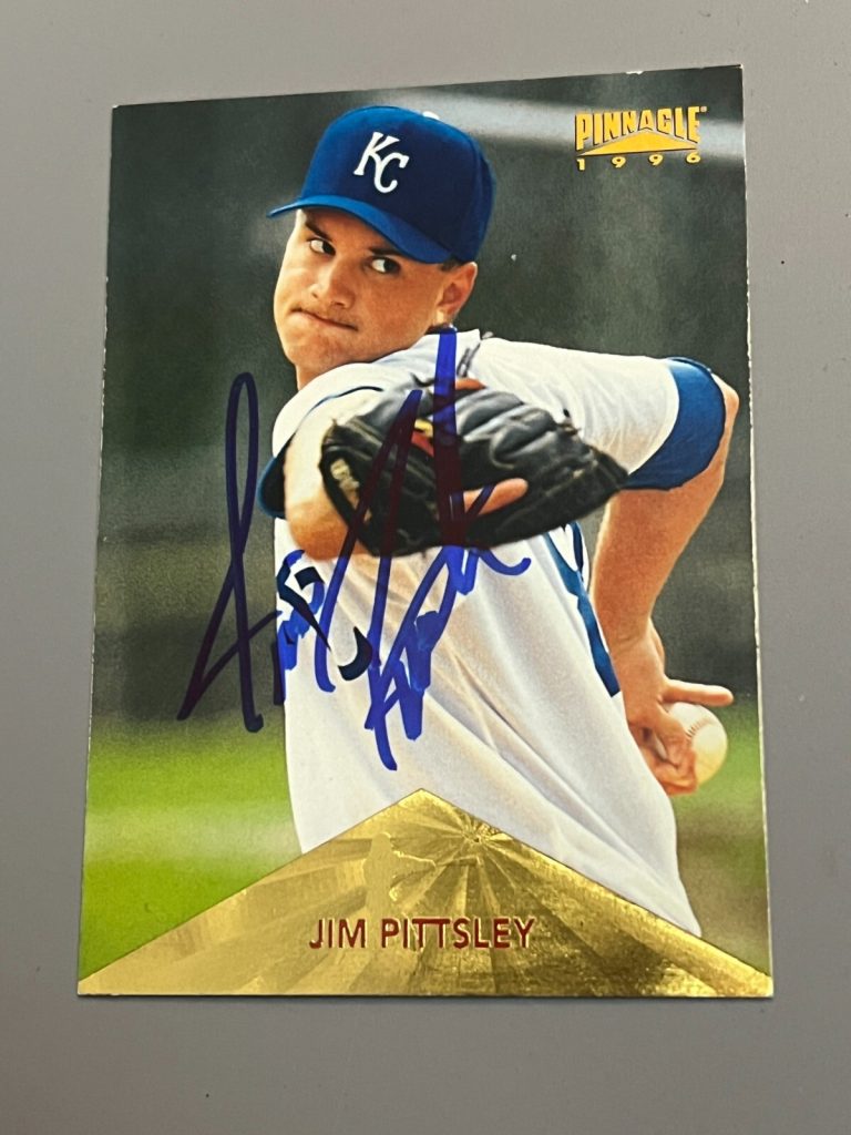 SIGNED BASEBALL CARD AUTO JIM PITTSLEY #183 KANSAS CITY ROYALS 1996 PINNACLE