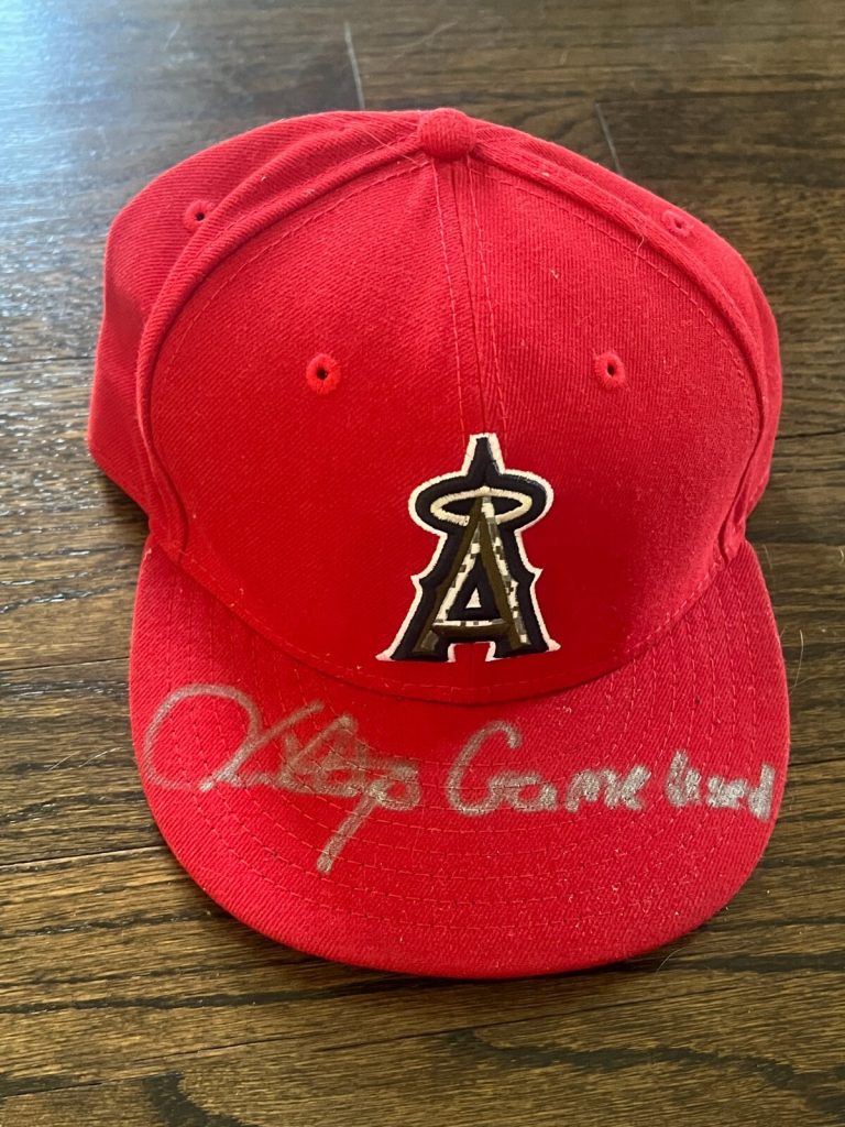 HECTOR SANTIAGO SIGNED GAME USED BASEBALL HAT AUTO LA LOS ANGELES ANGELS INSC.