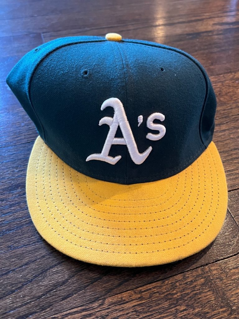 GRANT GREEN GAME USED BASEBALL HAT OAKLAND A's USC TROJAN