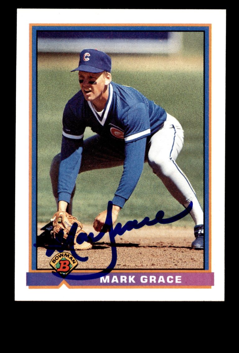 Signed Baseball Card Auto 1991 Bowman #433 Mark Grace Chicago Cubs