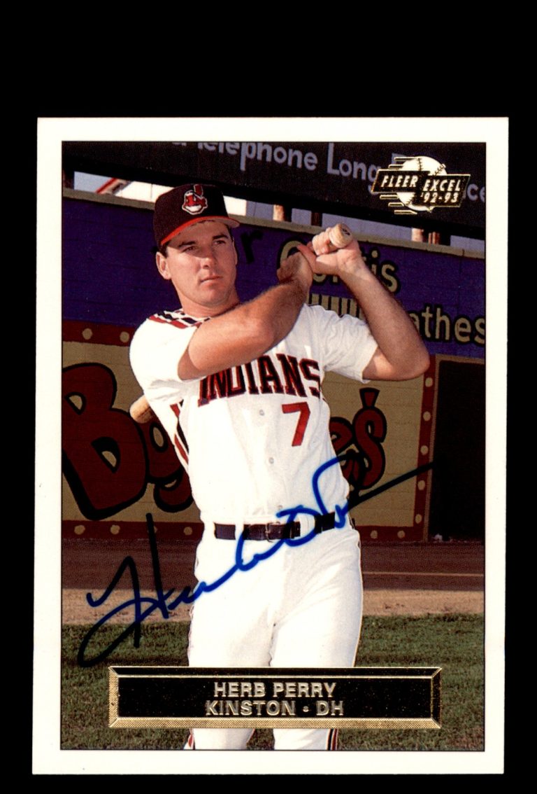 Signed Baseball Card Auto 1992-93 Fleer Excel #163 Herb Perry Kinston Indians