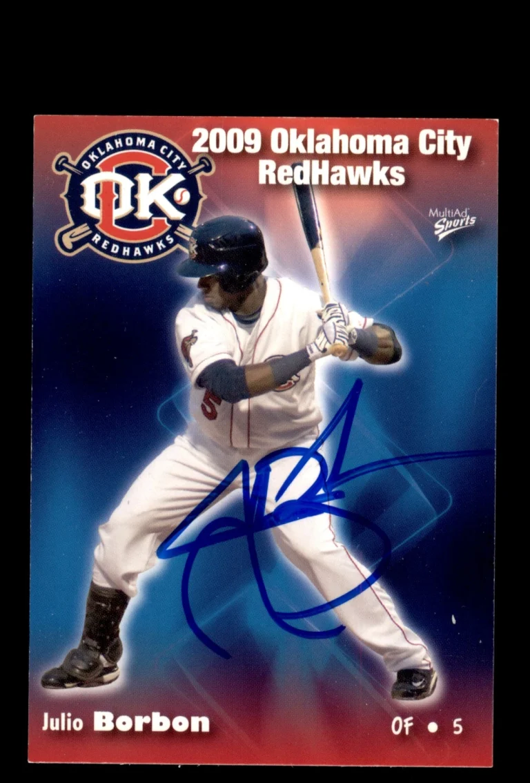 Signed Baseball Card Auto 2009 MultiAd Oklahoma City RedHawks #4 Julio Borbon