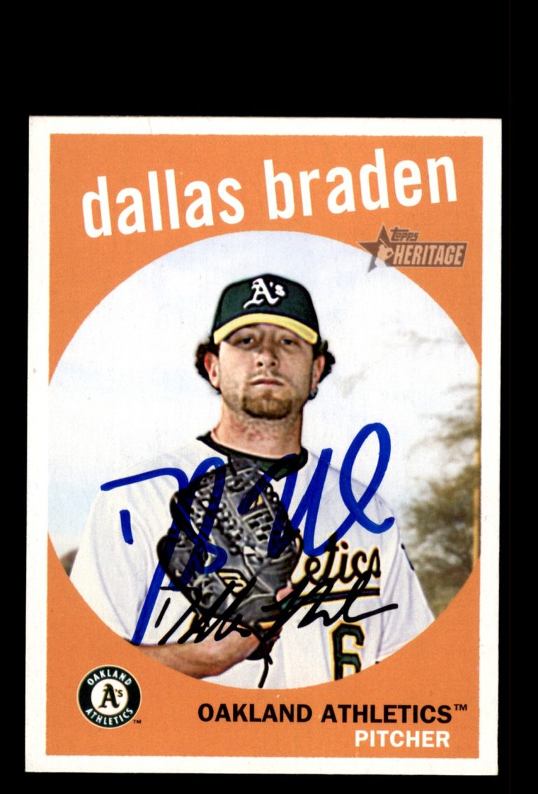 Signed Baseball Card Auto 2008 Topps Heritage #557 Dallas Braden Athletics