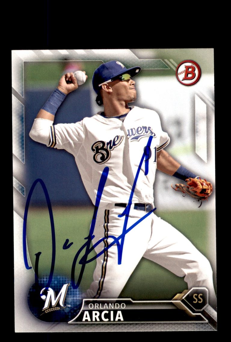 Signed Baseball Card Auto 2016 Bowman #BP2 Orlando Arcia Milwaukee Brewers