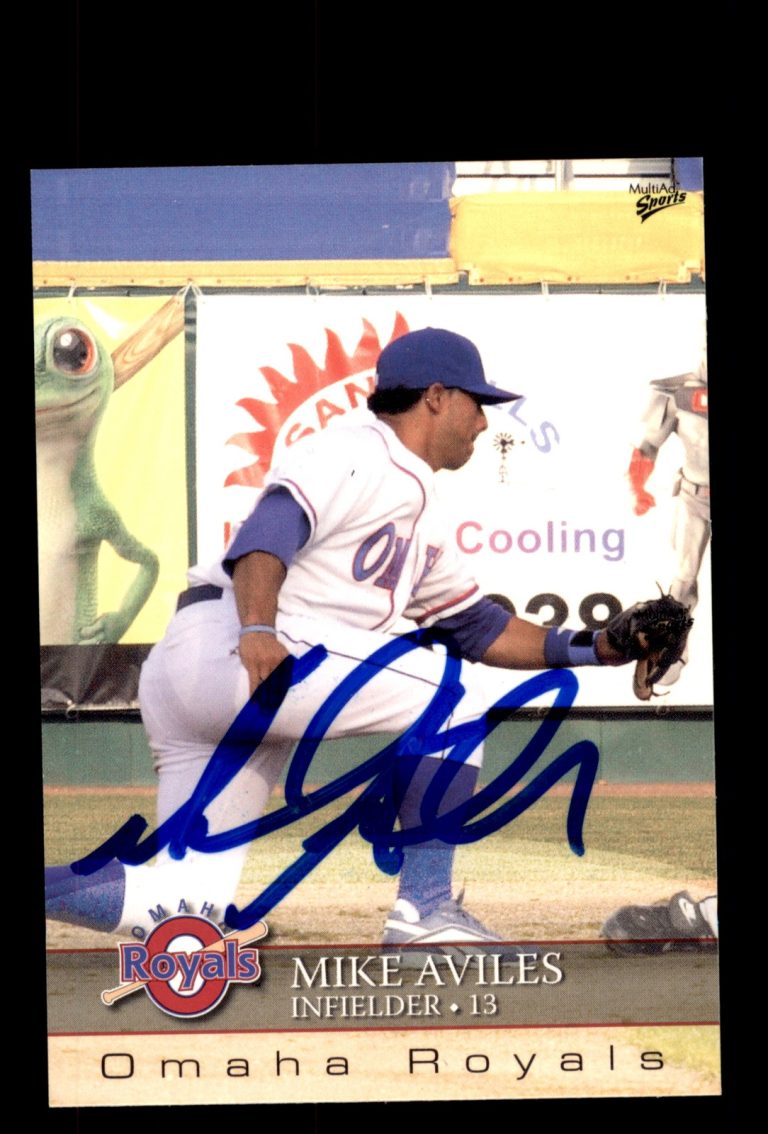 Signed Baseball Card Auto 2008 MultiAd Omaha Royals #3 Mike Aviles RC MILB