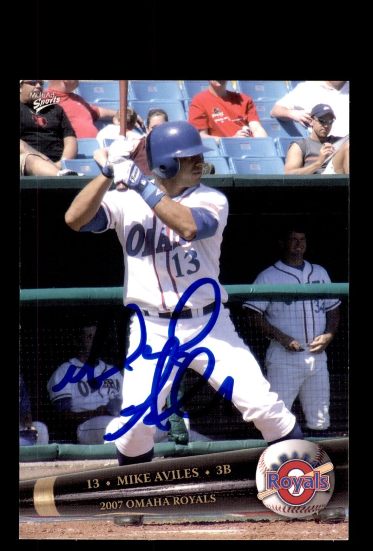 Signed Baseball Card Auto 2007 MultiAd Omaha Royals #3 Mike Aviles RC MILB