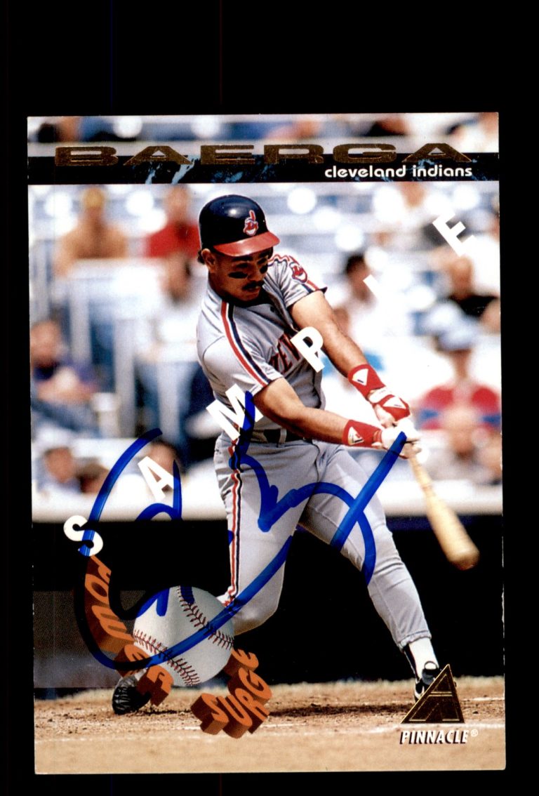 Signed Baseball Card Auto 1994 Pinnacle #PS12 Carlos Baerga Indians Sample