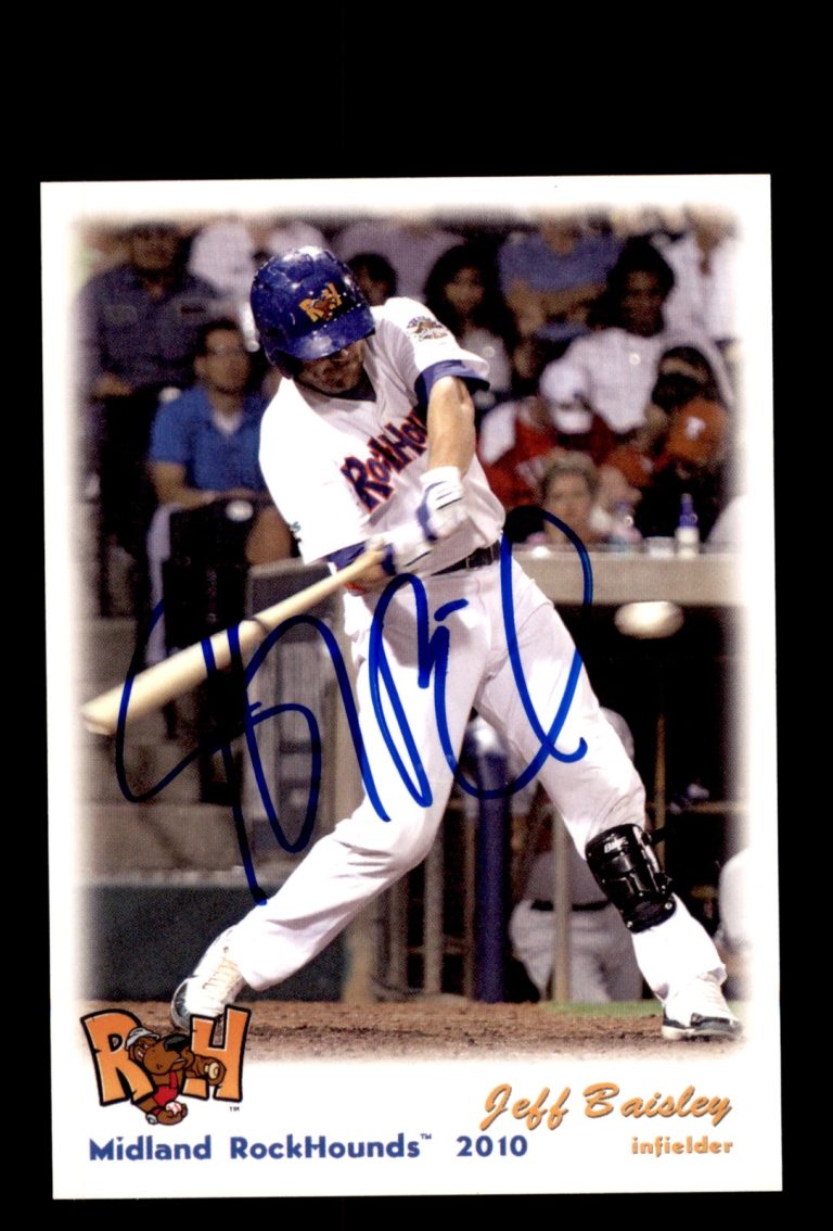 Signed Baseball Card Auto 2010 Grandstand Midland RockHounds Jeff Baisley