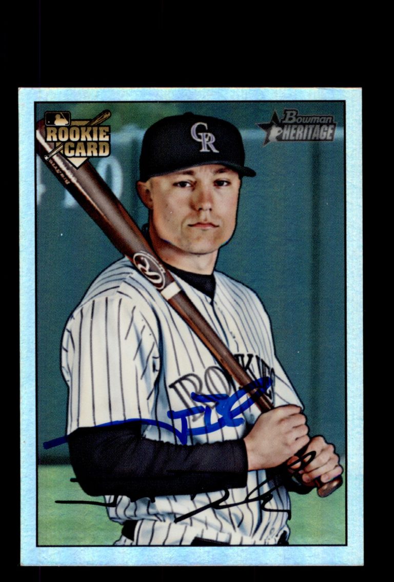 Signed Baseball Card Auto 2007 Bowman Heritage #220 Jeff Baker Rockies Foil