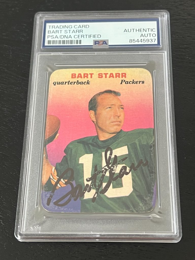 BART STARR SIGNED FOOTBALL CARD 1970 TOPPS AUTO HOF QB GREEN BAY PACKERS PSA/DNA