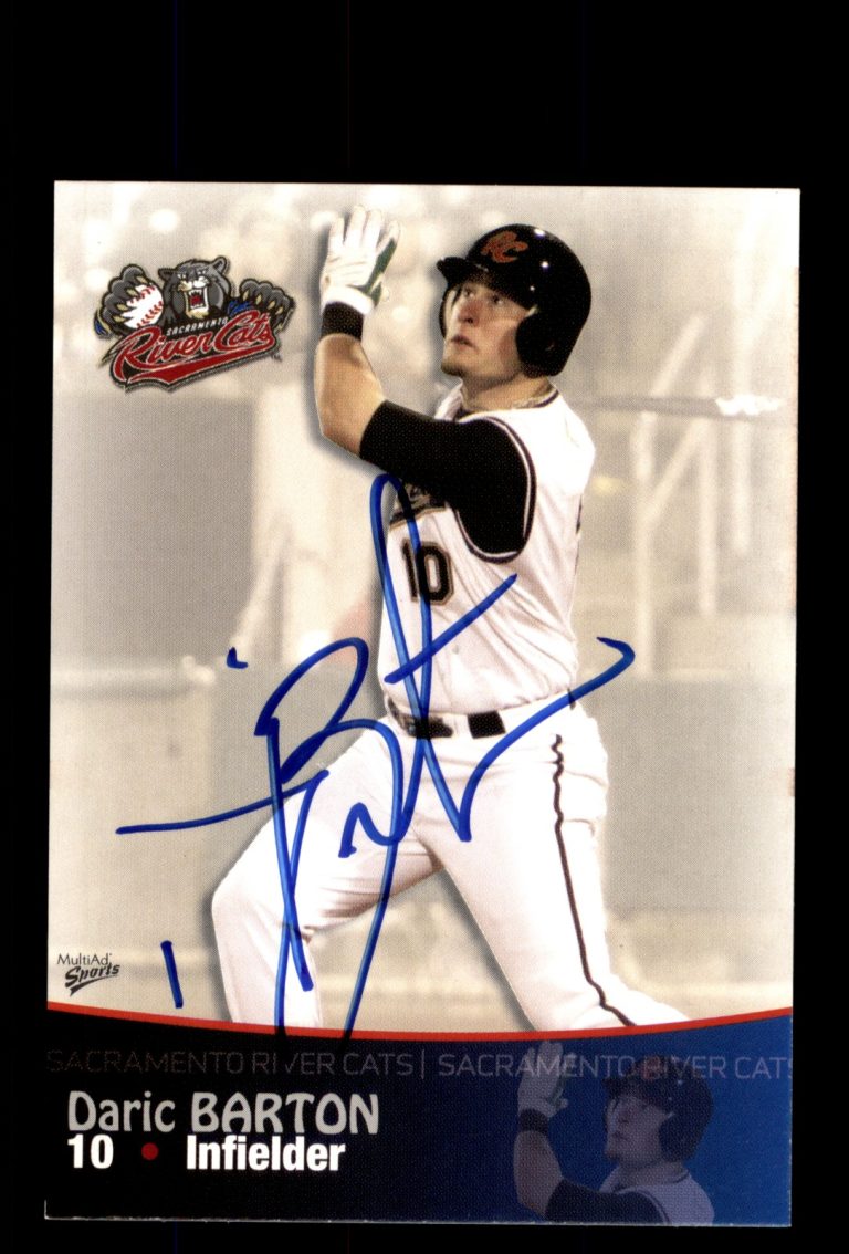 Signed Baseball Card Auto 2009 MultiAd Sacramento River Cats #3 Daric Barton
