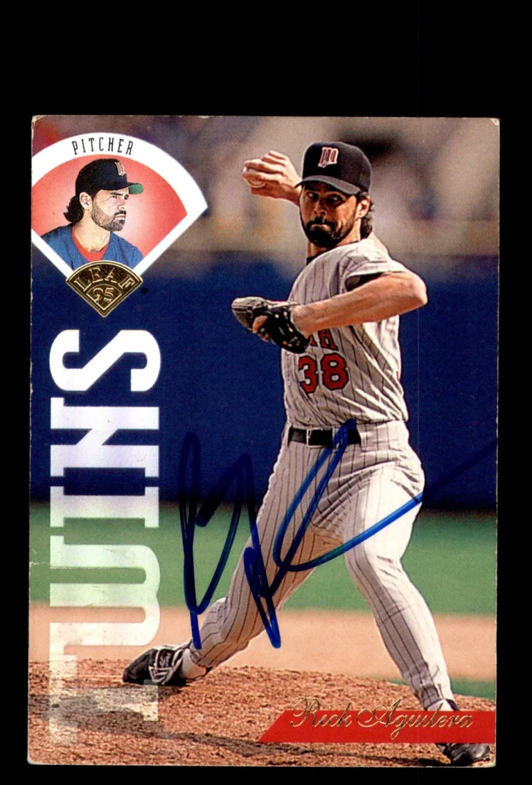 Signed Baseball Card Auto 1995 Leaf #66 Rick Aguilera Minnesota Twins