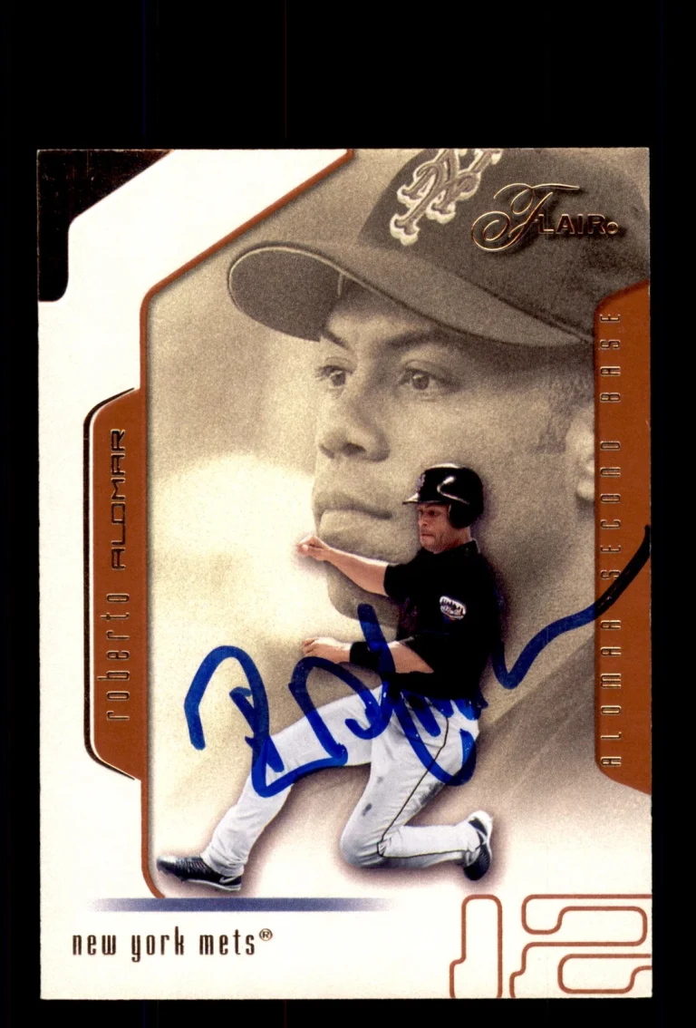 Signed Baseball Card Auto 2002 Flair #93 Roberto Alomar New York Mets