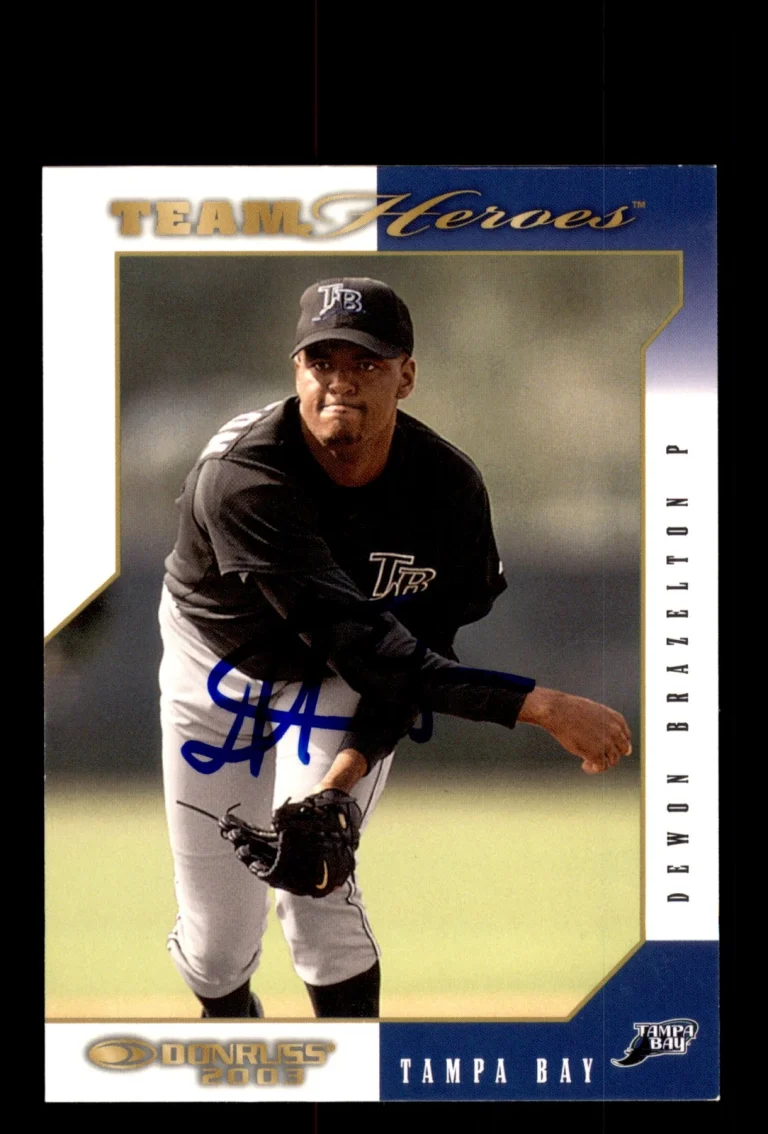 Signed Baseball Card Auto 2003 Donruss Team Heroes #504 Dewon Brazelton Rays