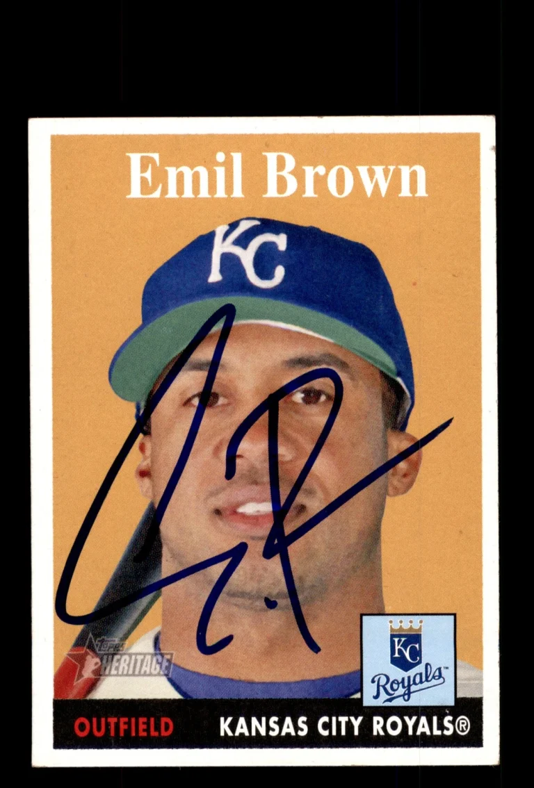 Signed Baseball Card Auto 2007 Topps Heritage #69 Emil Brown Kansas City Royals