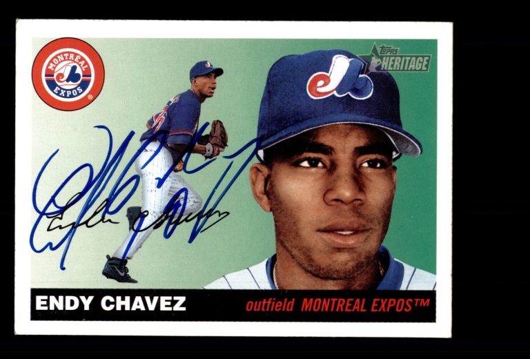 Signed Baseball Card Auto 2004 Topps Heritage #15 Endy Chavez Montreal Expos